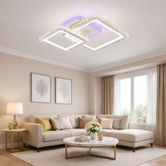 Lustra LED patrata 135W cu telecomanda design geometric montata pe tavan in living modern