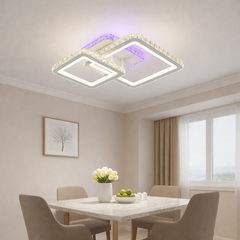 Lustra LED patrata 135W cu telecomanda montata pe tavan in dining room contemporan