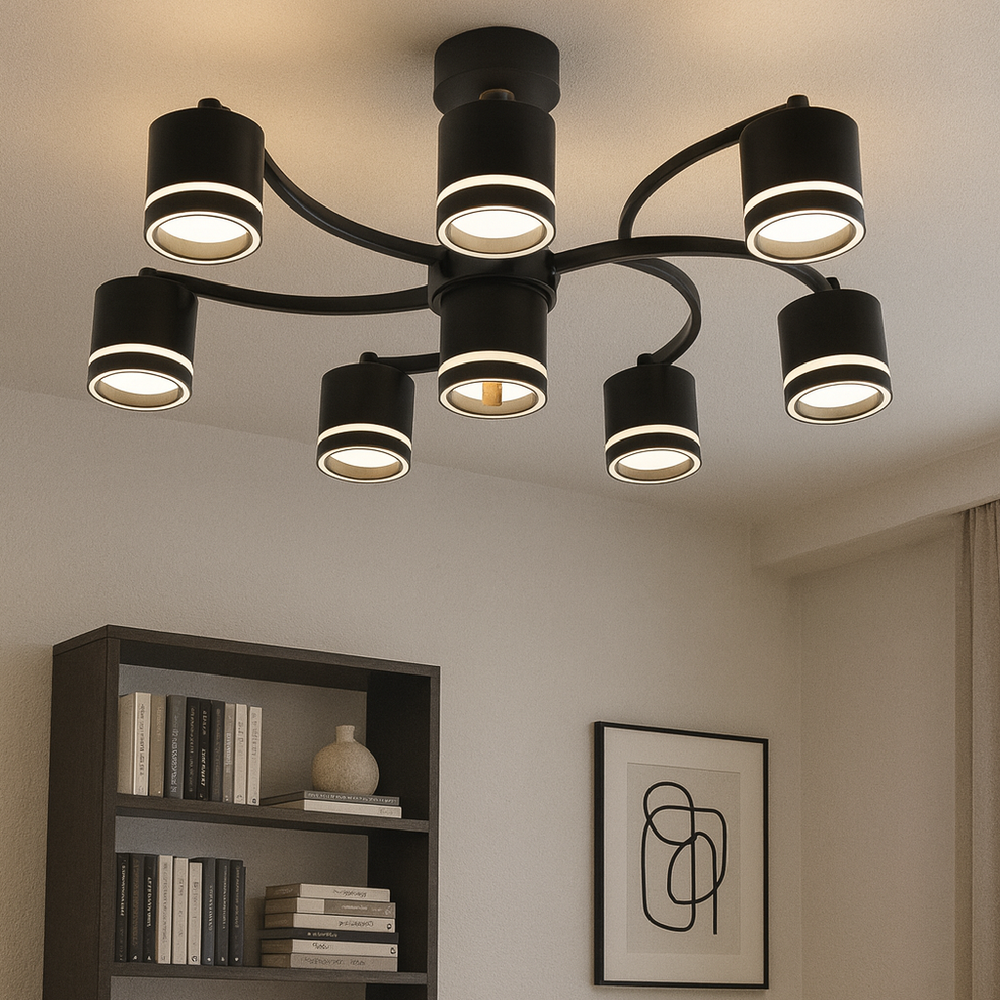 Lustra Led Negru cu LED integrat negru pentru dormitor living hol bucatarie birou plafoniera LED moderna pentru dormitor living hol bucatarie birou design elegant cu telecomanda