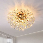 Lustra rotunda aurie Ø400 mm cu 4 becuri G9, lumina calda ambientala pentru dormitor modern compact.