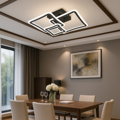 Lustra LED geometrica 120W cu 3 forme patrate si lumina reglabila 3000K-6500K cu telecomanda, perfecta pentru un dining modern cu iluminare eleganta si versatila