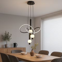 Lustra LED 132W negru mat cu telecomanda, iluminare reglabila perfect adaptata pentru mese si zone de dining moderne