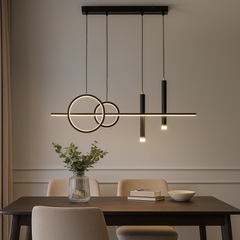 Lustra LED 104W metal brushed cu telecomanda, lumina reglabila perfect potrivita pentru zone de dining moderne si elegante