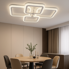 Lustra LED moderna 120W alba cu lumina reglabila 3000K-6500K si telecomanda, perfecta pentru un dining modern cu iluminare eleganta si atmosfera versatila