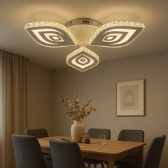 Lustra LED rotunda 84W cu margini cristaline si lumina reglabila 3000K-6500K, perfecta pentru un dining modern cu iluminare eleganta si versatila