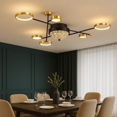 Lustra LED moderna 138W cu 7 brate si lumina reglabila 3000K-6500K cu telecomanda, perfecta pentru dining modern cu iluminare eleganta si atmosfera adaptabila