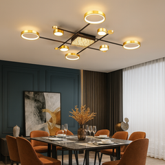 Lustra LED moderna 168W cu 9 brate si lumina ajustabila 3000K-6500K cu telecomanda, ideala pentru dining modern cu iluminare eleganta si atmosfera adaptabila