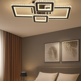 Lustra LED moderna 170W BK+CR cu 4 patrate si lumina reglabila 3000K-6500K, ideala pentru dormitor modern cu iluminare confortabila si stil contemporan