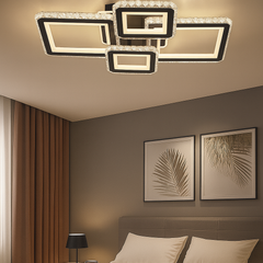 Lustra LED moderna 170W BK+CR cu 4 patrate si lumina reglabila 3000K-6500K, ideala pentru dormitor modern cu iluminare confortabila si stil contemporan