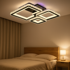 Lustra LED 96W BK+CR cu design patrata modern si lumina reglabila 3000K-6500K, perfecta pentru dormitor modern cu iluminare confortabila