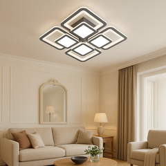 Lustra LED 8022/4BK negru mata 104W cu design geometric si lumina reglabila 3000K-6500K, ideala pentru living modern cu iluminare uniforma