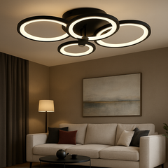 Lustra LED 8067/2+2BK negru 108W cu inele circulare si lumina reglabila, perfecta pentru un living modern