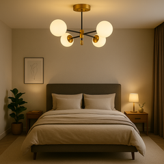 Lustra 8316/4 cu globuri opal si socluri E27, perfect a pentru dormitoare elegante cu lumin a relaxanta si ambient moderna