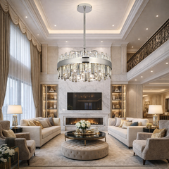 Candelabru LED rotund 8652/600, 140W, cu telecomanda, lumina reglabila 2800–6500K, iluminare moderna pentru living.