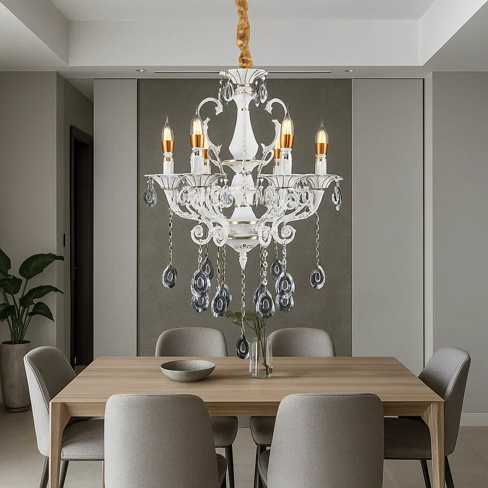 Candelabru Cu 6 60W cu becuri E14 600 mm cu telecomanda pentru living dormitor hol sufragerie corp de iluminat din cristal cu becuri E14 si telecomanda pentru living dormitor hol sufragerie