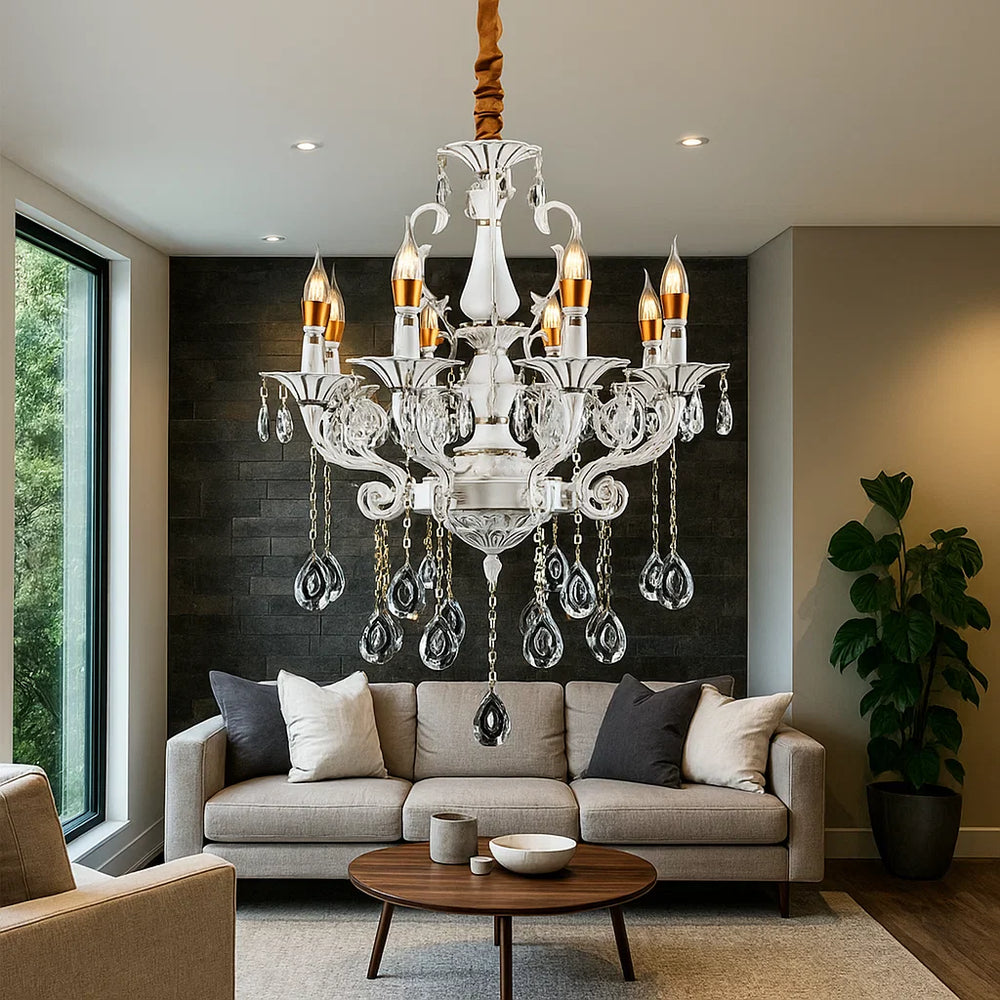 Candelabru Cu 8 60W cu becuri E14 750 mm cu telecomanda pentru living dormitor hol sufragerie corp de iluminat din cristal cu becuri E14 si telecomanda pentru living dormitor hol sufragerie