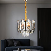 Candelabru rotund cu cristale Ø300 mm, 4xE27, iluminand elegant un living modern, adaugand stralucire rafinata.