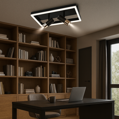 Lustra LED 9347/3BK+FG 62W moderna, potrivita pentru birouri cu lumin a reglabila si design compact cu 3 cercuri