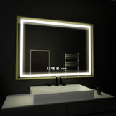 Oglinda smart 100x80 cm cu LED, dezaburire, control tactil, ceas digital si afisaj temperatura, ideala pentru bai moderne.