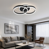 Lustra LED neagra cu 2 cercuri suprapuse, 96W, montata in living modern, lumină reglabila cu telecomanda