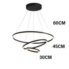 Lustra LED trei cercuri negru mat 140W cu telecomanda, iluminare premium pentru bar si spatii comerciale