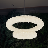 Pendul LED dublu rotund auriu Ø600+Ø400 cu telecomanda, lumina ajustabila ambientala in living modern.