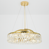 Candelabru rotund bronz cu cristale si LED integrat, iluminare eleganta pentru living modern, diametru 610 mm