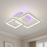Lustra LED patrata 135W cu telecomanda design geometric montata pe tavan in living modern