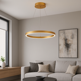 Lustra LED cerc rotund auriu mat 44W cu telecomanda, iluminare eleganta pentru living