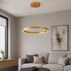 Lustra LED cerc rotund auriu mat 44W cu telecomanda, iluminare eleganta pentru living
