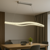 Lustra LED ondulata auriu Dual Wave 120W cu telecomanda, iluminare ambientala pentru dining modern