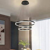 Lustra LED 2 cercuri negru mat 140W cu telecomanda, punct focal industrial pentru living