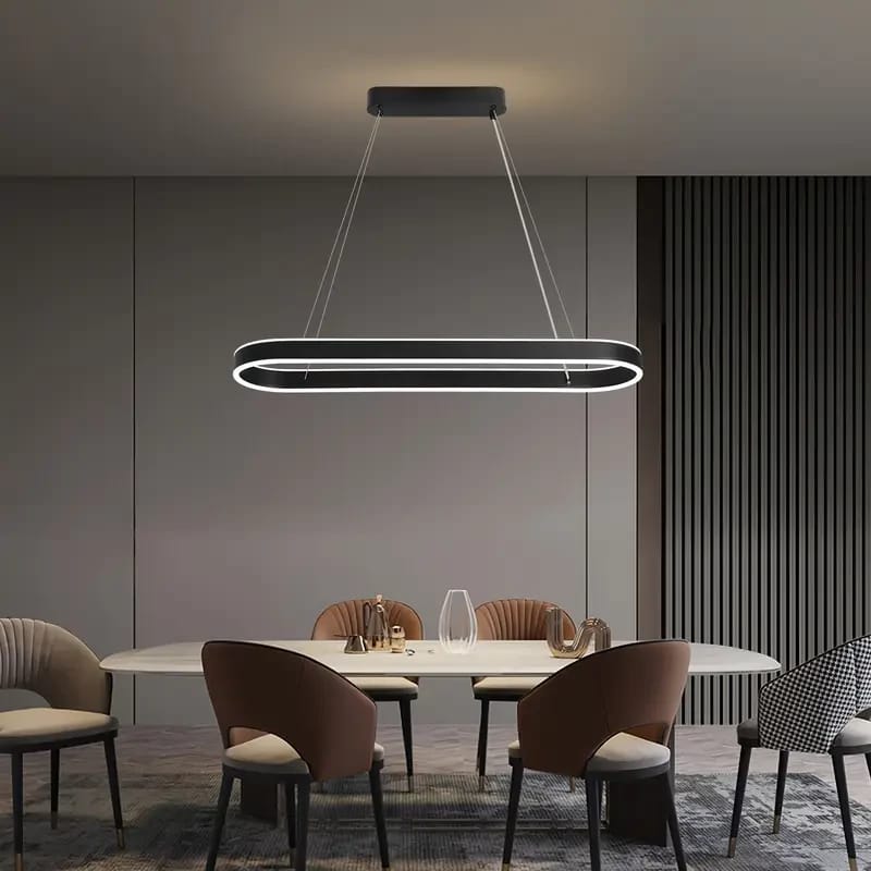 Lustra LED ovala neagra 800x300 mm suspendata, iluminare decorativa pentru masa de dining