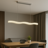 Lustra LED ondulata argintiu 56W 80cm cu telecomanda, iluminare ambientala pentru dining modern