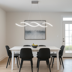Lustra LED liniara argintie 950 mm cu telecomanda, iluminare moderna pentru masa de dining