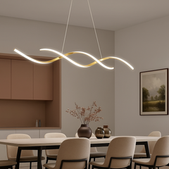 Lustra LED liniara aurie 950 mm cu telecomanda, iluminare eleganta pentru masa de dining