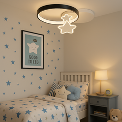 Plafoniera LED LD16-430 alba cu stele luminoase si telecomanda, 106W reglabila 3000–6500K, creeaza un ambient relaxant si magic in dormitor.