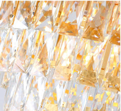 Candelabru rectangular auriu cu cristale 9001 pentru insula de bucatarie moderna, lumina puternica cu 8 becuri E27 si stil sofisticat.