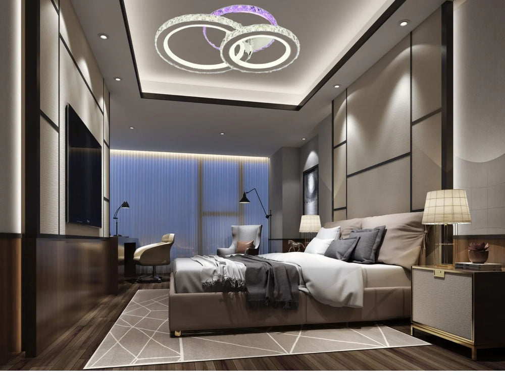 lustra LED 19373/2WH+CH 120W lumina 3000–6500K cu telecomanda, potrivita pentru dormitor modern cu iluminare uniforma si confortabila