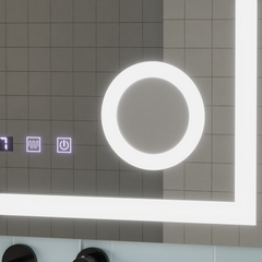 Oglinda smart LED cu cadru auriu, geam marire, dezaburire si afisaj digital, design vertical 60x80 cm