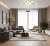 Lustra LED 19265-2+2 200W cu design dreptunghiular si iluminare puternica, montata in living modern pentru lumina intensa si uniforma.