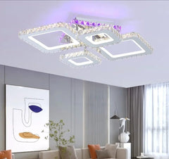 Lustra LED geometrica 200W cu flux 9350 lm si lumina reglabila 3500K-6500K cu telecomanda, montata in living modern pentru iluminare puternica si eleganta