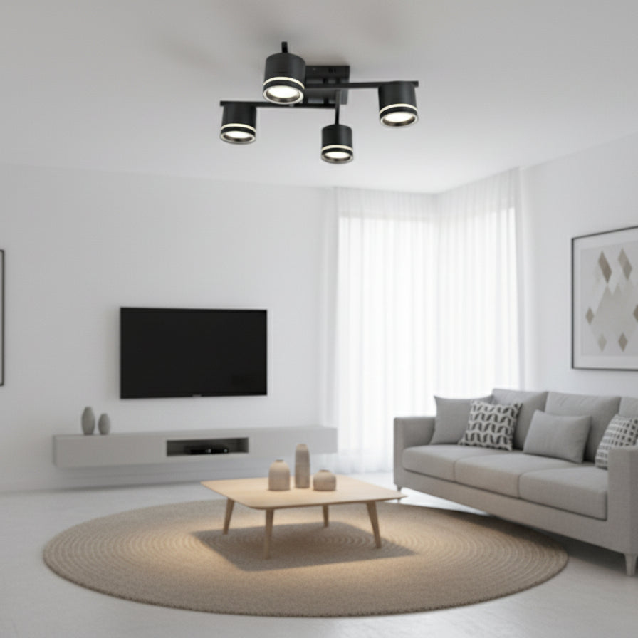 Lustra LED rotunda negru mat 59041/4MB pentru living modern, 4 GX53, lumina reglabila 3000K-6500K, fara telecomanda