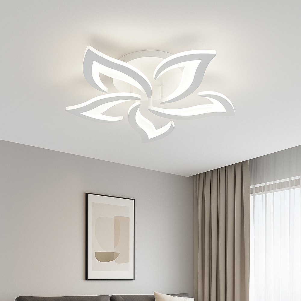 lustra LED 19302/5N WH 70W pentru living, lumina reglabila 3000–6500K cu telecomanda, ideala pentru camere medii moderne