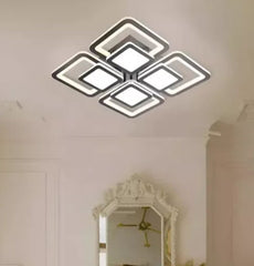 Lustra LED 8022/4BK negru mata 104W cu design geometric si lumina reglabila 3000K-6500K, ideala pentru living modern cu iluminare uniforma