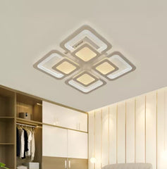 Lustra LED alba 8022/4WH 104W cu forme geometrice si lumina ajustabila, perfecta pentru dormitor modern si iluminare confortabila