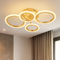 Lustra LED 26056/2+2FGD 72W cu lumina 3000–6500K si telecomanda, potrivita pentru birouri moderne ce necesita iluminare reglabila si detalii aurii elegante.