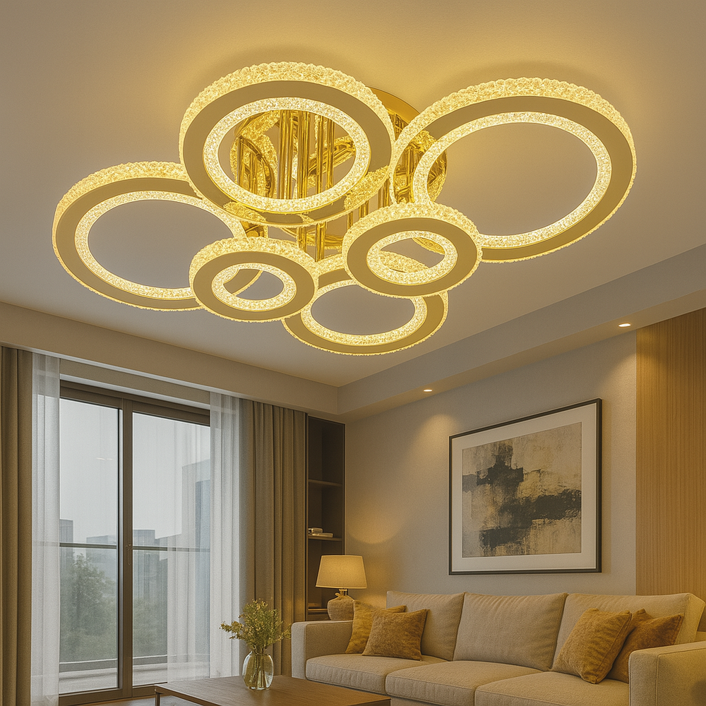 Lustra LED 26064/2+2+2C TIGD 258W cu lumina reglabila 3000–6500K si telecomanda, ideala pentru livinguri spatioase cu iluminare puternica si stil modern.