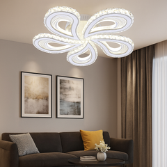 Lustra LED moderna 150W cu 5 brate si lumina reglabila 3000K-6500K cu telecomanda, montata in living modern pentru iluminare puternica si eleganta