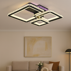 Lustra LED patrata 96W BK+CR cu lumina reglabila 3000K-6500K si telecomanda, ideala pentru living modern cu iluminare eleganta si uniforma